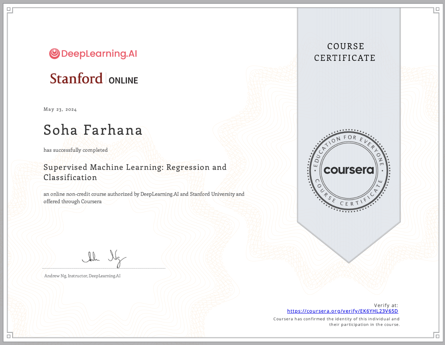 Supervised Learning Certificate